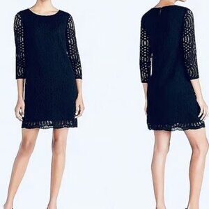 J.Crew Lace Overlay Navy Blue 3/4 Sleeve Shift Dress Size 6